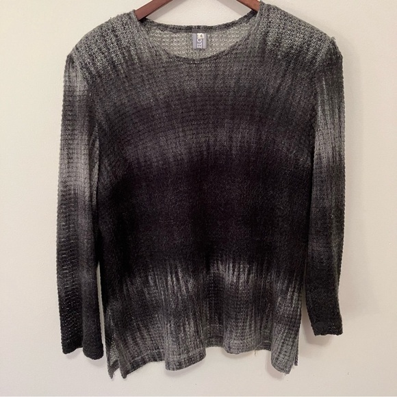 VTG Lisa Lelou Gray Sz. L Open Knit Gauze Sweater Skirt Set Sheer Mesh Grunge - Picture 2 of 16